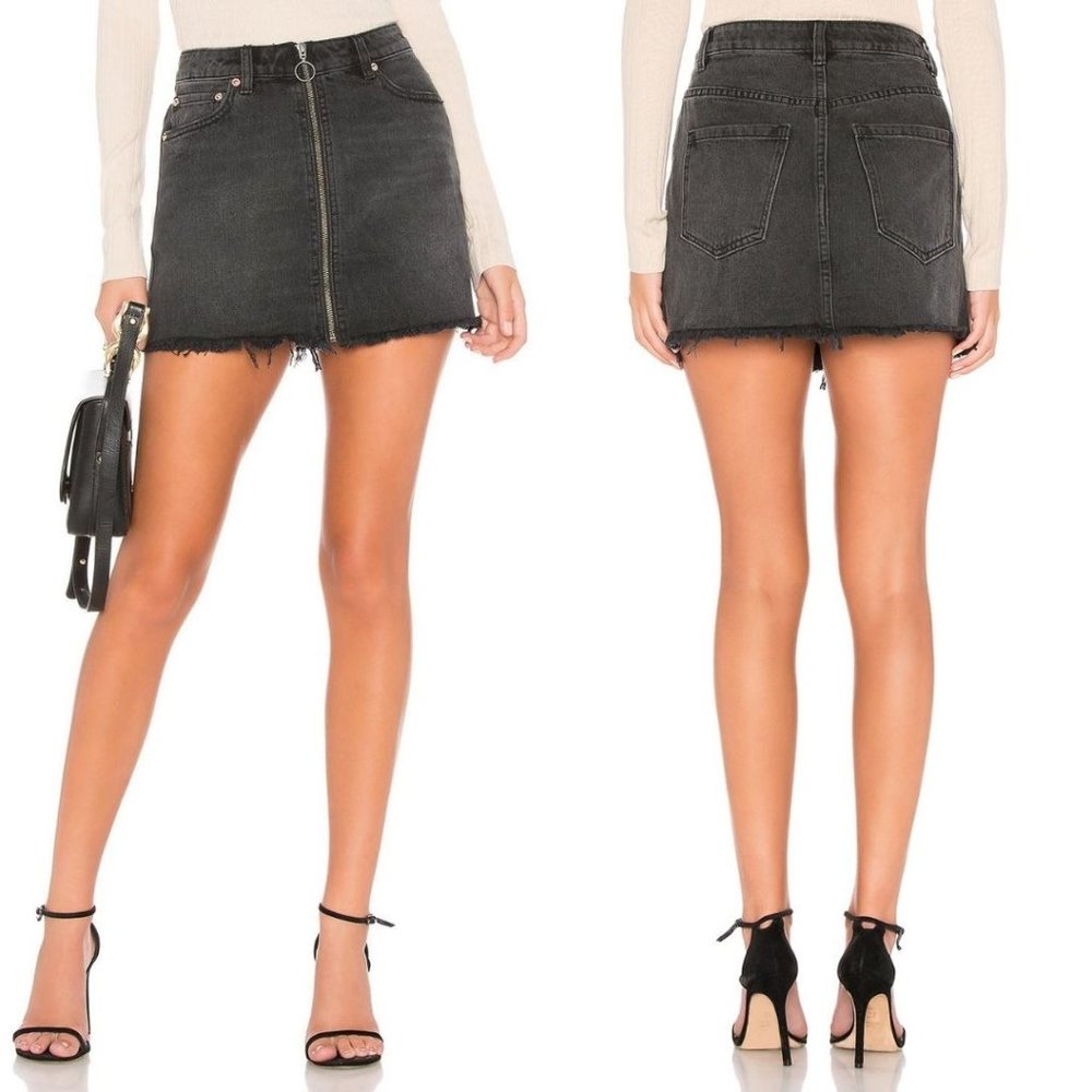 Free People Zip It Up Denim Mini Skirt In Black
